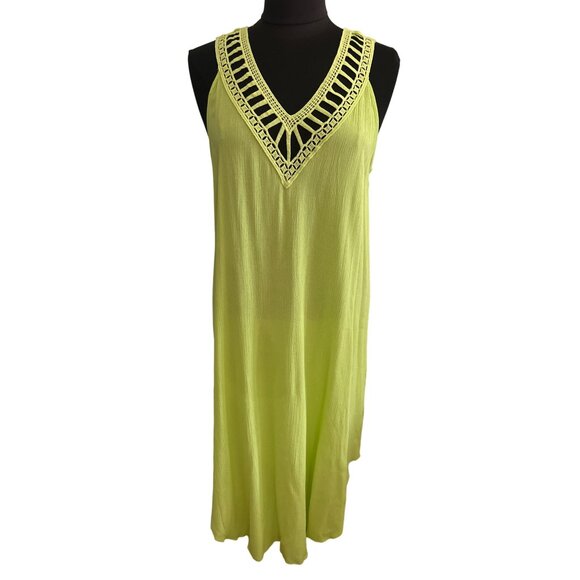 Cute Options Neon Green Sleeveless Beach Coverup With Crochet Details Size S - Picture 1 of 7